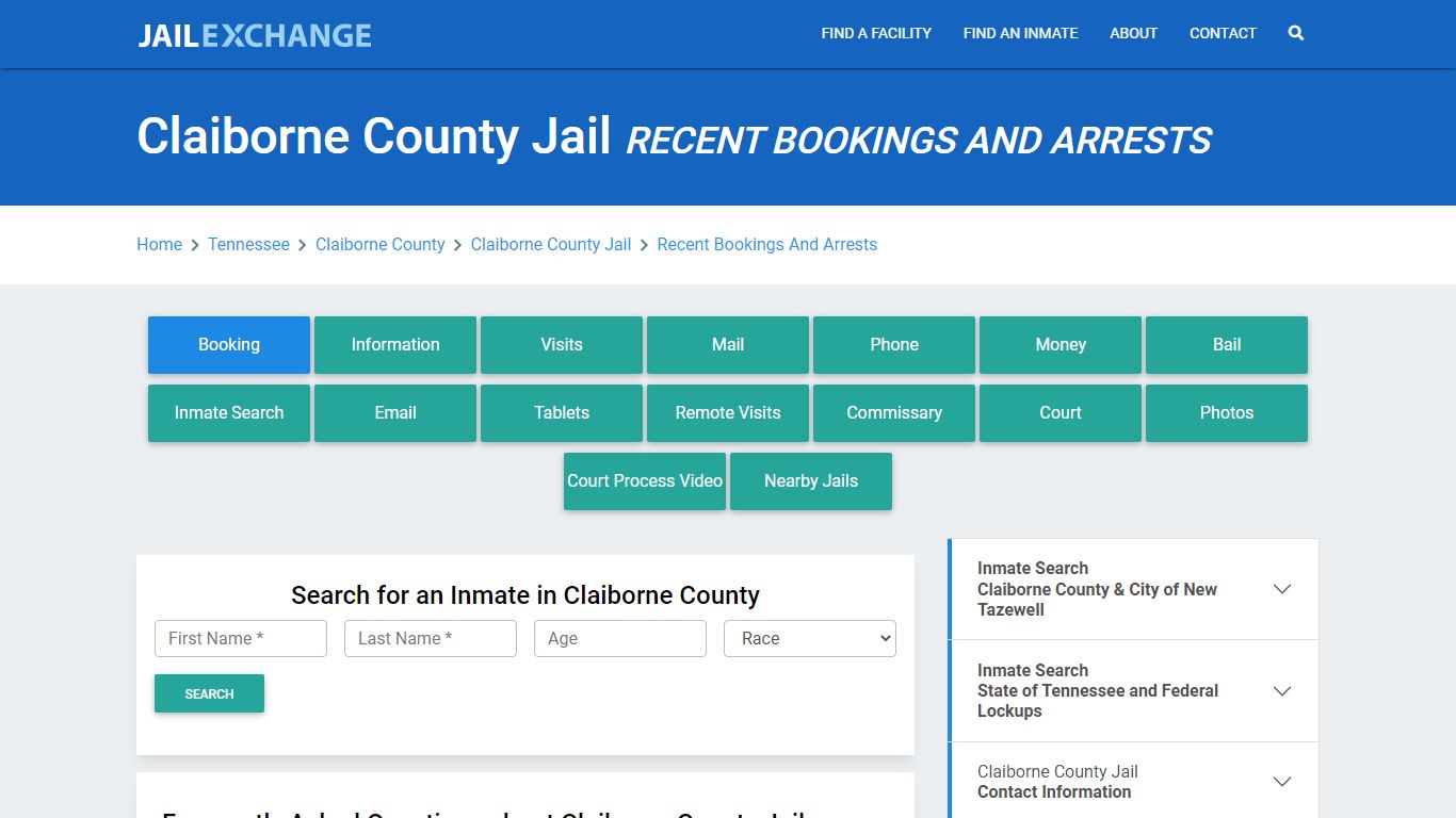 Claiborne County Jail TN Recent Arrests and Bookings